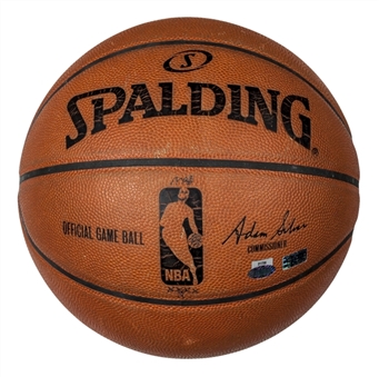 2013-14 LeBron James Game Used Spalding Basketball From 5/12/14 Playoff Game At Brooklyn Nets - Playoff Career High 49 Points (MeiGray/Steiner)